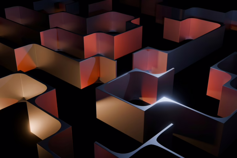 Abstract geometric shapes with glowing orange and white light